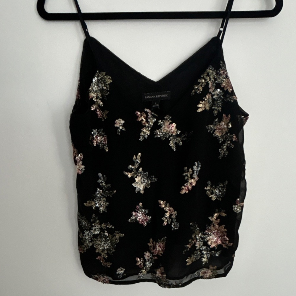 Banana Republic Black Women's Sequin Floral Camisole Top Size S